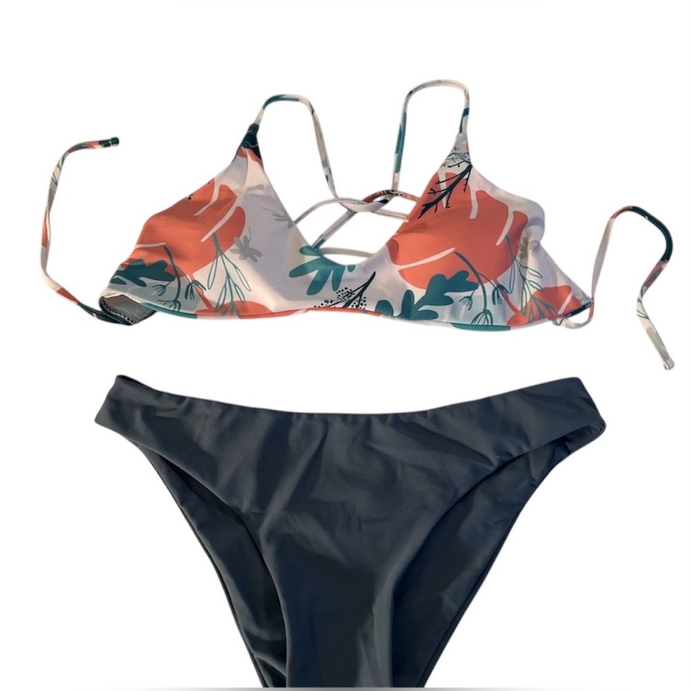 Tropical Floral Bikini Set in Coral and Teal
